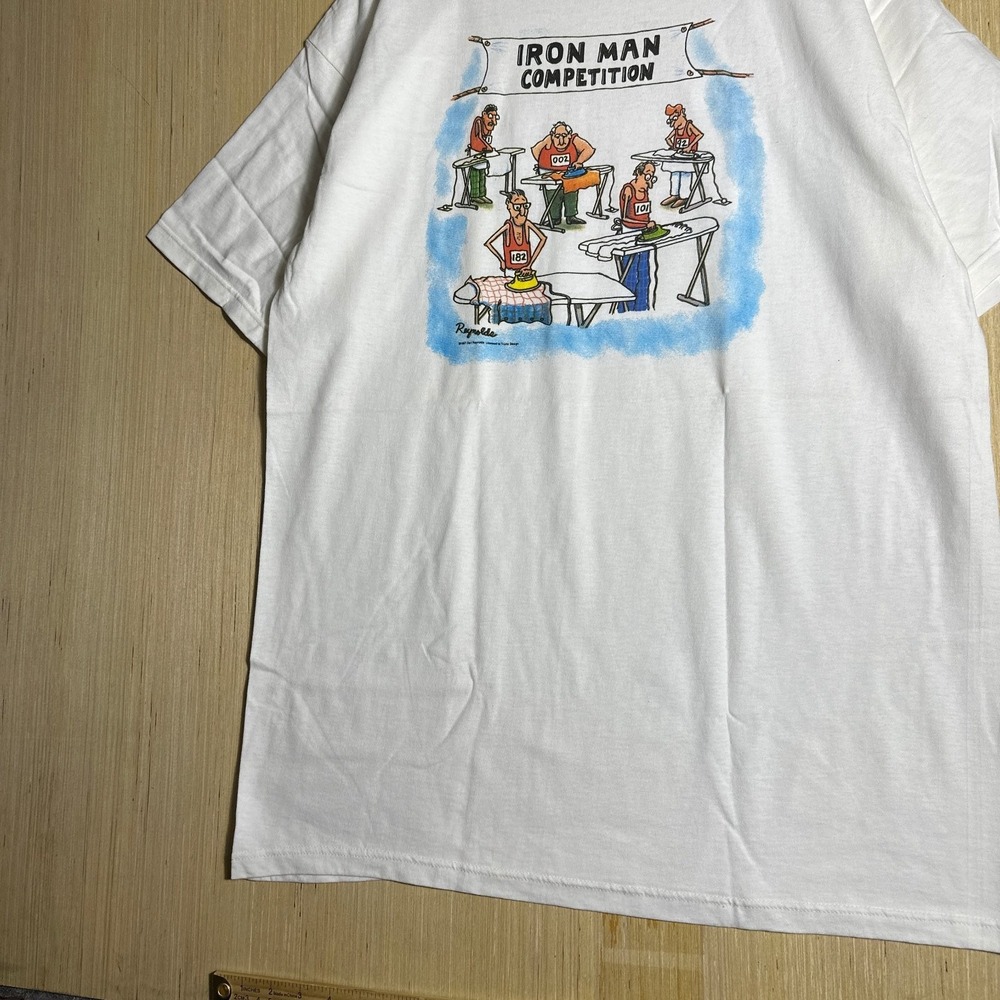 Vintage Iron Man Competition Shirt Mens Extra Large White Short Sleeve Graphic - Picture 3 of 14